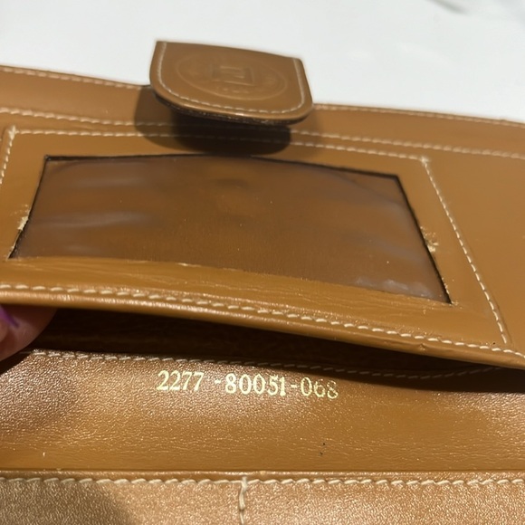 Vintage Fendi Regimental Stripe Leather Trim Continental Clutch Wallet Tan Black - Picture 7 of 12